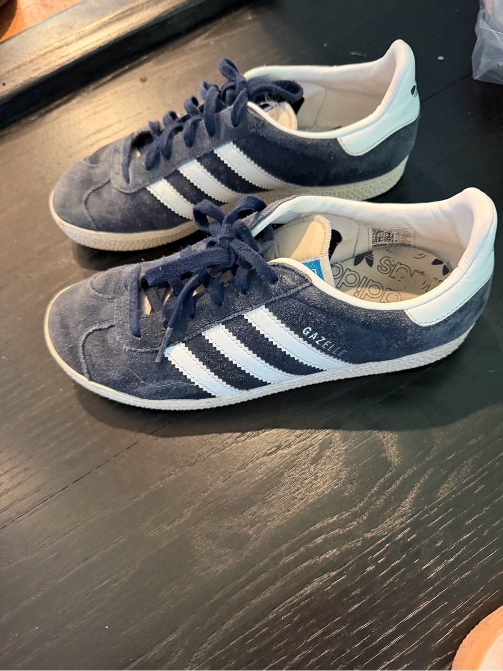 adidas Gazelle Women’s Navy Suede Sneakers with White Stripes